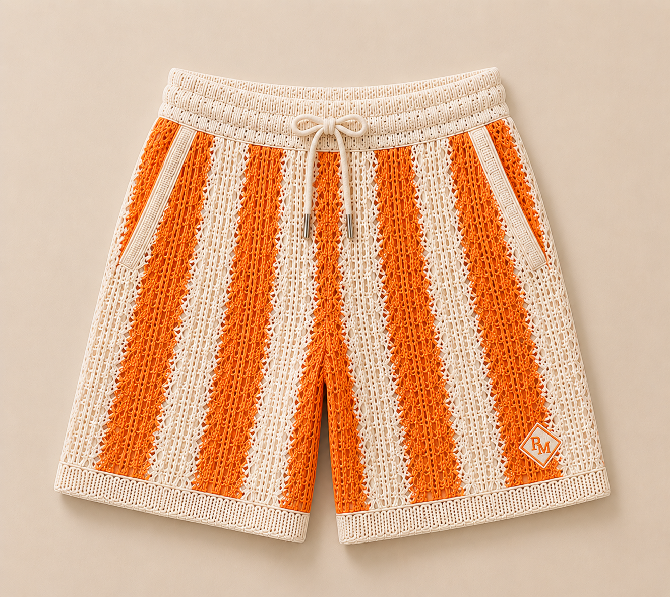 Riviera Crochet Short – Orange & Ivory