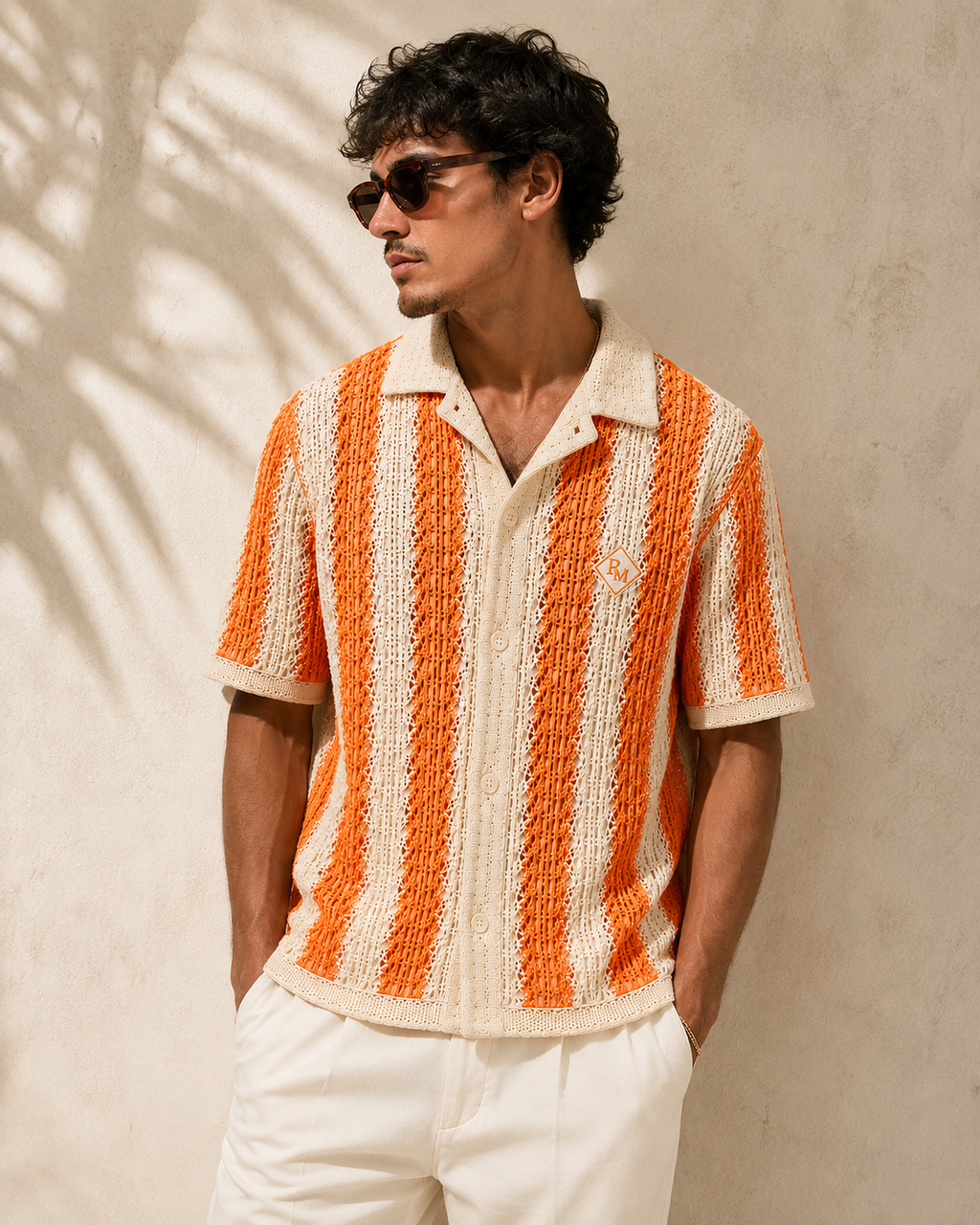 Playa Martes Riviera Shirt – Orange & Ivory